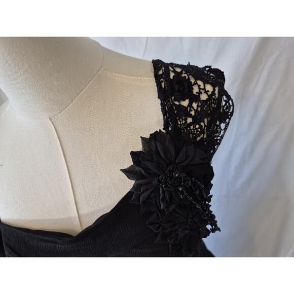 Vintage Collette Dinnigan 100% Silk Black Y2K Gown Dress Medium Embellished - Picture 3 of 12